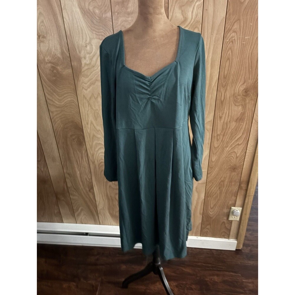 Old Navy Womens Long Sleeve Pleated Waist Sweetheart Neck Jersey Dress Teal L